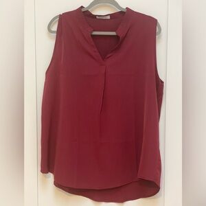LyKing Sleeveless Burgundy V-Neck Blouse High Low Top.